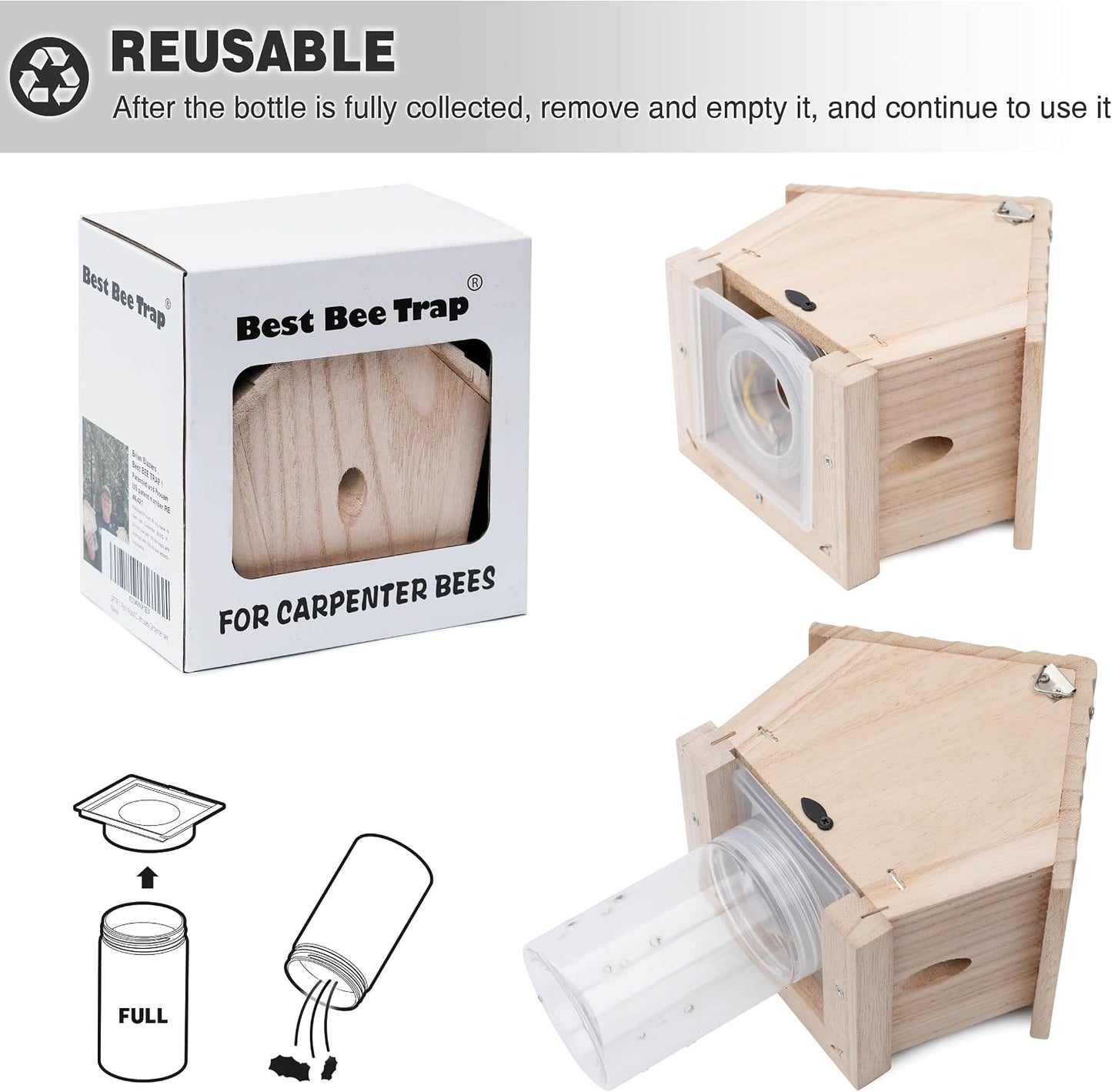GRTRE 4 Pack Wood Carpenter Bee Trap for Outside - Nature Chalet Style Carpenter Bee Traps Outdoor Hanging