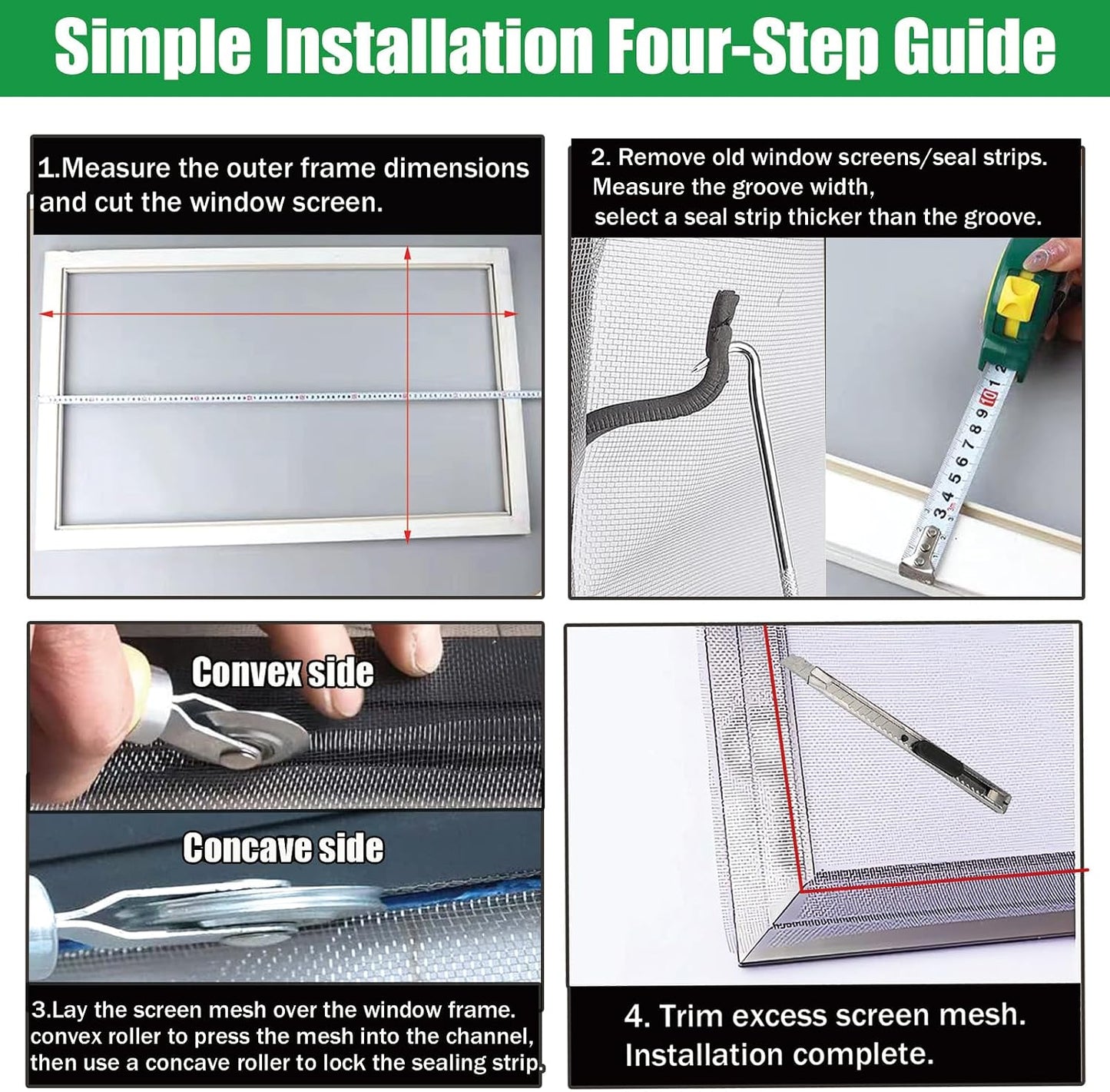 Screen Repair Kit & Window Screen Replacement Kit with Spline Roller Tool, Spline Removal Hook, Screen Cutter - Easy to Use 5-in-1 Tool for Screen Door Repair, Windows, Patio & Sliding Doors