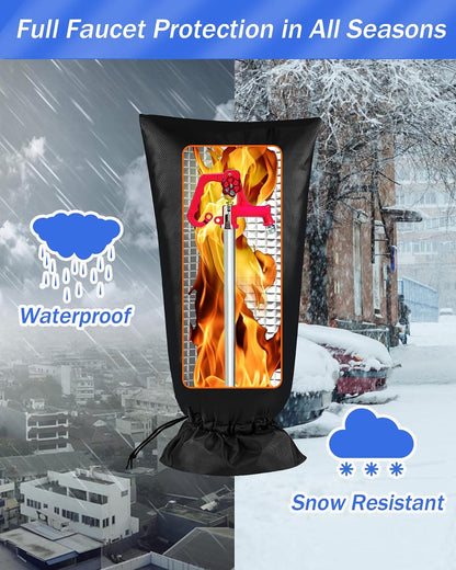 Extended Outdoor Faucet Cover for Winter Freeze Protection, POROLIR Large 25" H x 13" W Thicker Insulation Long Winter Sock for Outdoor Sprinkler Yard Hydrant Hose Bib Insulated Spigot Black