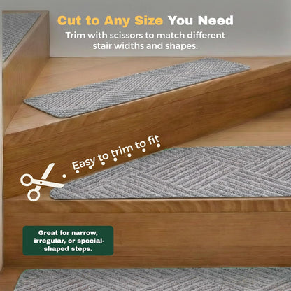 MBIGM 8" X 30" (15 in Pack) Non-Slip Carpet Stair Treads Non-Skid Safety Rug Slip Resistant Indoor Runner for Kids Elders & Pets with Reusable Adhesive - Dark Gray Diamond Weave