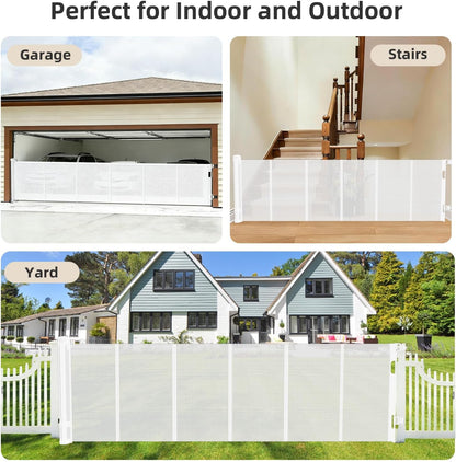 Retractable Baby Gate, 55 in Wide x 33 in Tall Mesh Dog Gate, Hardware Mounted Safety Gate with Double Lock for Doorways, Hallways, Indoor Outdoor, White