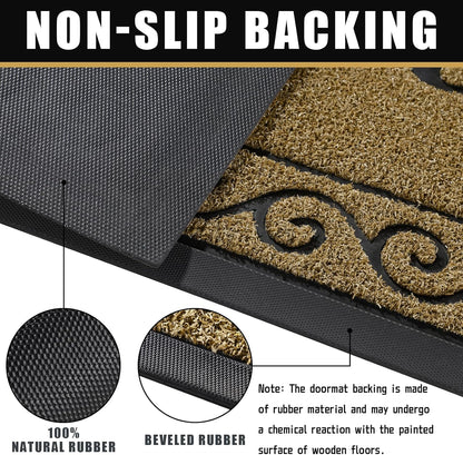 Yimobra Welcome Mat, Heavy Duty Sturdy Door Mats for Home Entrance Outdoor Indoor, Front Doormat for Outside Patio Floor Entry Porch Garage Office, Waterproof, Low Profile, 29.5x17, Black Grey