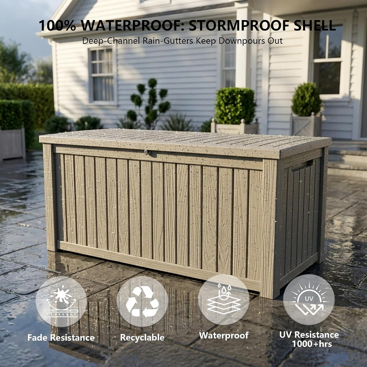 Outdoor Storage Box, 320 Gallon Waterproof Deck Box [Upgraded 3.0], Dual Gas-Spring Ultimate Resin Organizer for King Cushions, Heavy-Duty Lockable Estate Storage Bench, Backyard BBQ, Black