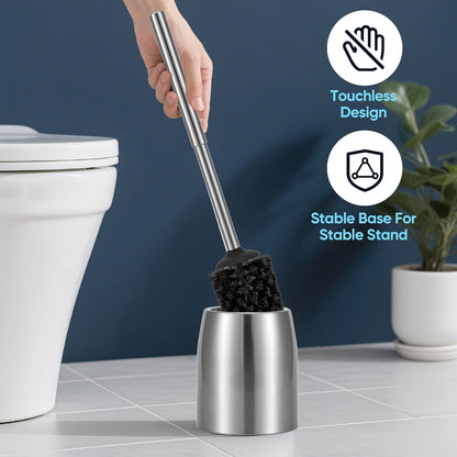 SUS304 Stainless Steel Toilet Brush and Holder Set Stain Nickle 12In Handle BristlesToilet Bowl Brush Cepillo para Baños Bathroom Brushes Cleaning Brush with Case Anti-Rust Brushed Silver