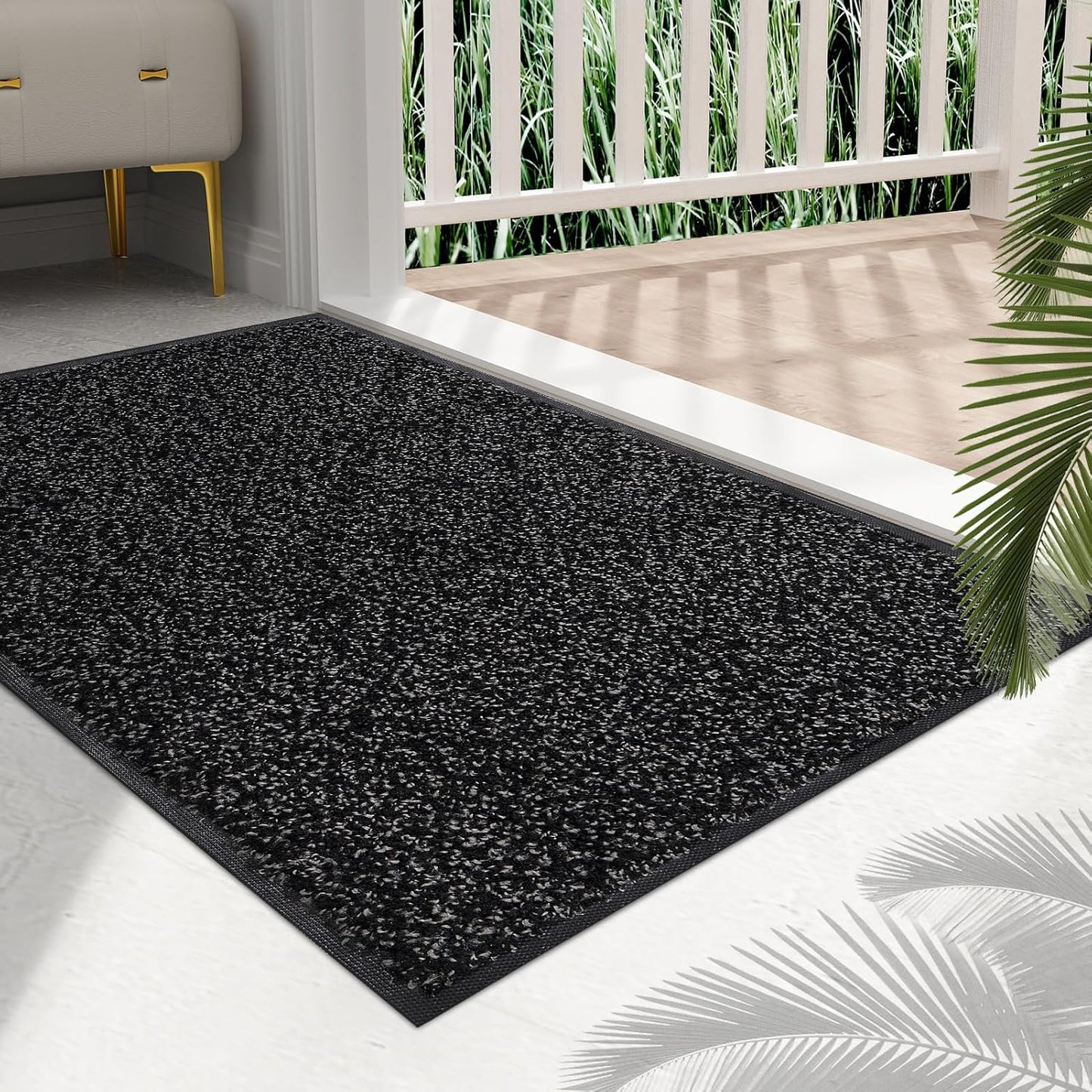 Mibao Front Door Mat, Dirt Trapper Welcome Mat for Outdoor Indoor, Non-Slip Waterproof Doormat, Durable Machine Washable Low Profile Entry Rug for Back Door Outside Patio Porch, 29.5" x 17", Grey