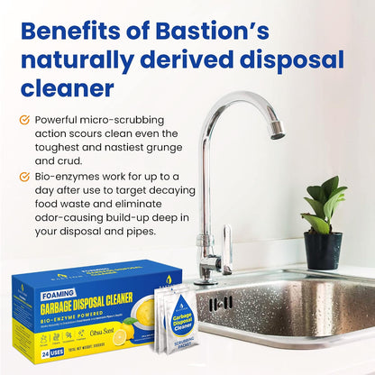 Bastion Garbage Disposal Cleaner and Deodorizer - 24-Count (1-Year Supply) Foaming Lemon Scented Kitchen Sink Freshener Pods & Drain Odor Eliminator Disposer Care