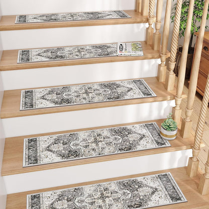 OJIA Stair Treads Non Slip for Wooden Steps Indoor 15PCS Carpet Stair Treads, Rubber Backing Stair Carpet Treads, Residue Free 8"x30" Staircase Step Treads Edging Stair Rugs for Kids & Pets, Gray