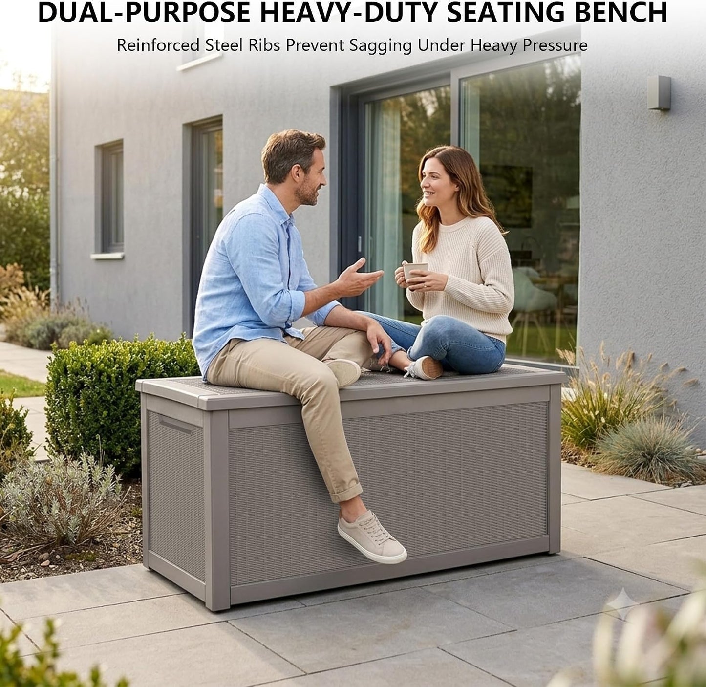 Outdoor Storage Box, 320 Gallon Waterproof Deck Box [Upgraded 3.0], Dual Gas-Spring Ultimate Resin Organizer for King Cushions, Heavy-Duty Lockable Estate Storage Bench, Backyard BBQ, Black
