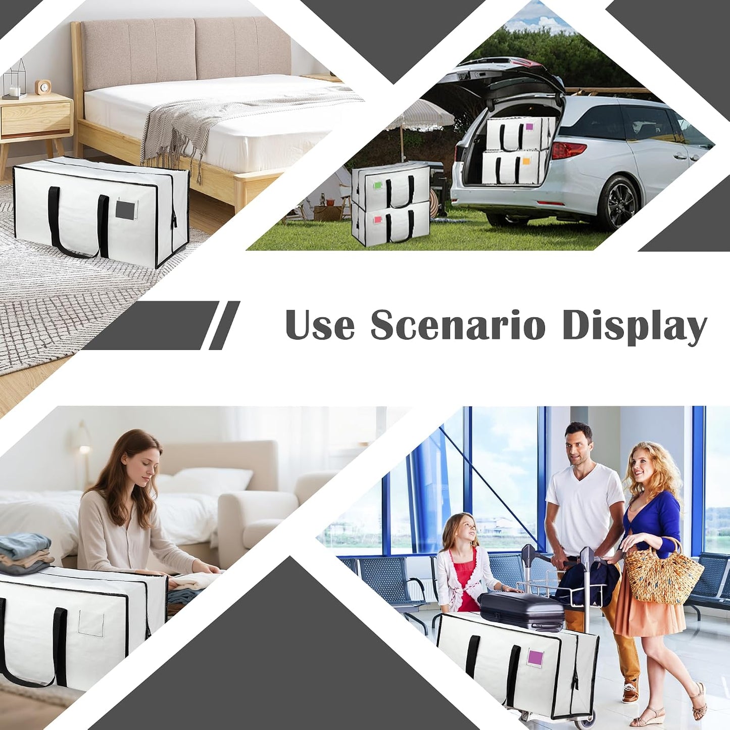 6 Pack Moving Bags Heavy Duty 210GSM with Full-Open Side Zipper, 93L 220lbs Waterproof Foldable Storage Totes for College Dorm Move-In, Moving Boxes Alternative & Home Organization, Blue