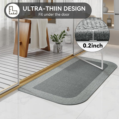 YDKGL Ultra Thin Bathroom Rugs Mat Quick Dry Absorbent Non Slip Bath Mat Bath Mats for Bathtub Mat Bathroom Carpet Fit Under Door Washable Floor Rubber Half Round Bath Rugs Grey 16x24