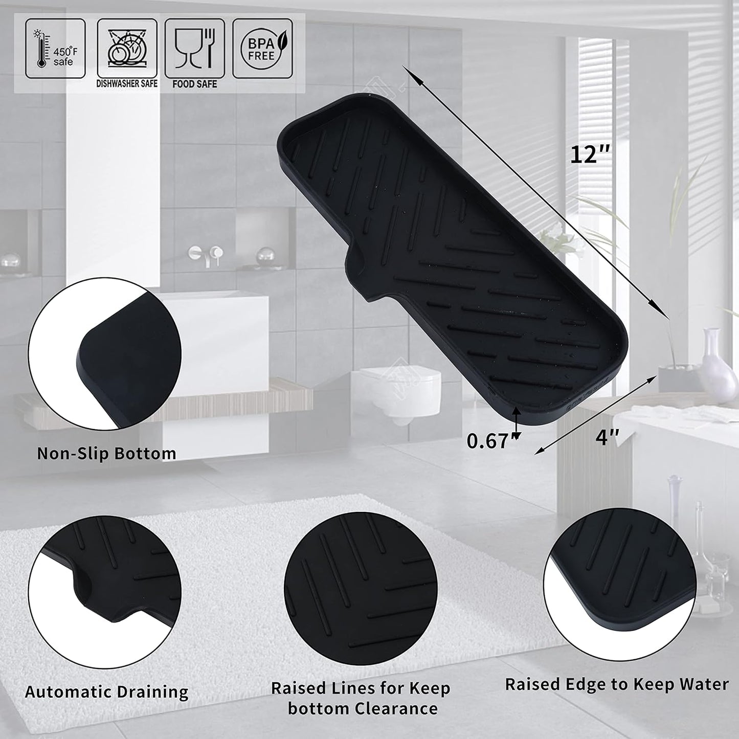 MicoYang Silicone Bathroom Soap Dishes with Drain Spout-Bathroom and Kitchen Sink Organizer,Sponge Holder,Dish Soap Tray,Perfect for Dispenser,Scrubber,Bottle,Cup on Sink or Counter-Coffee 4.9"×3.2"