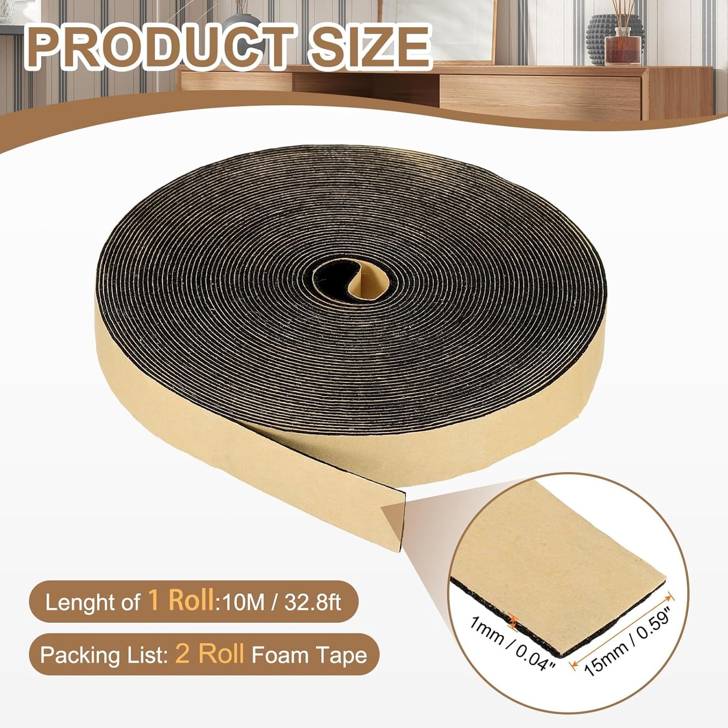 PATIKIL Foam Insulation Tape, 1-1/2" W x 1/8" t x 32.8FT Self Adhesive Weather Stripping Door Seal Strip for Door Window Air Conditioning, Black - Colors B
