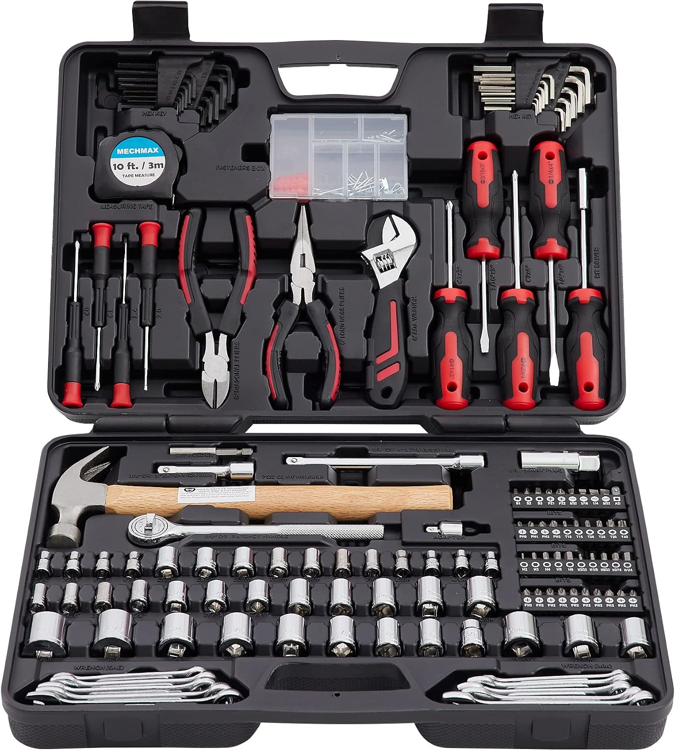MECHMAX 149-Piece Home Tool Set with Socket and Wrench Kit | Premium alloy steel hand tools with hammer, pliers and compact storage case. Perfect DIY kit for house, apartment and dorm