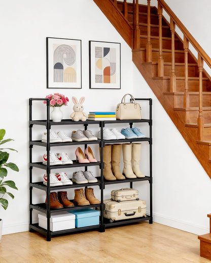 6-Tier Shoe Rack Large Capacity,Durable Shoe Organizer Storage for 20-26 Pairs of Shoes and Boots,Heavy Duty Free Standing Shoe Stand for Closet,Entryway and Garage (Black)