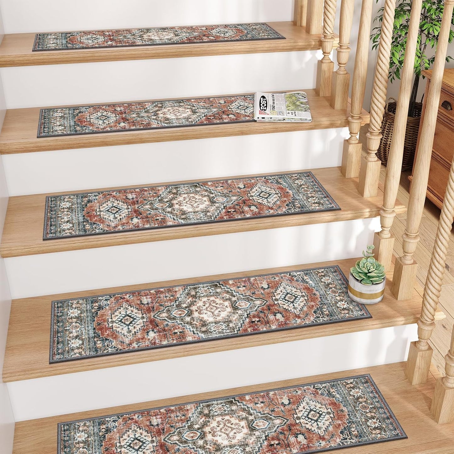 OJIA Stair Treads Non Slip for Wooden Steps Indoor 15PCS Carpet Stair Treads, Rubber Backing Stair Carpet Treads, Residue Free 8"x30" Staircase Step Treads Edging Stair Rugs for Kids & Pets, Gray