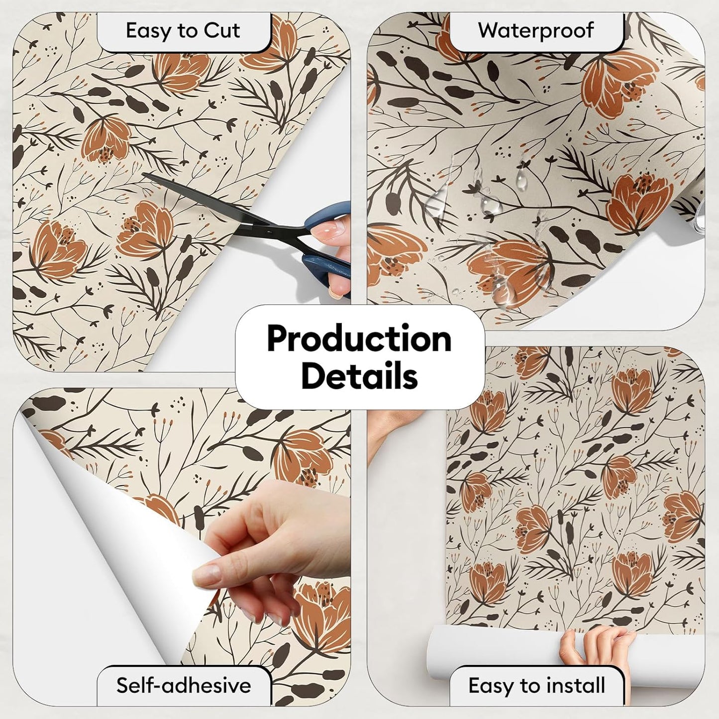 17"x118" Peel and Stick Wallpaper for Renter Friendly, Removable Wallpaper Peel and Stick, Self-Adhesive Textured Contact Paper for Walls, Cabinets, Countertops(Morning Song of Flowers)