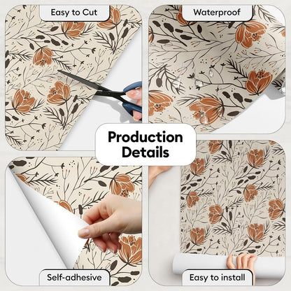 17"x118" Peel and Stick Wallpaper for Renter Friendly, Removable Wallpaper Peel and Stick, Self-Adhesive Textured Contact Paper for Walls, Cabinets, Countertops(Morning Song of Flowers)