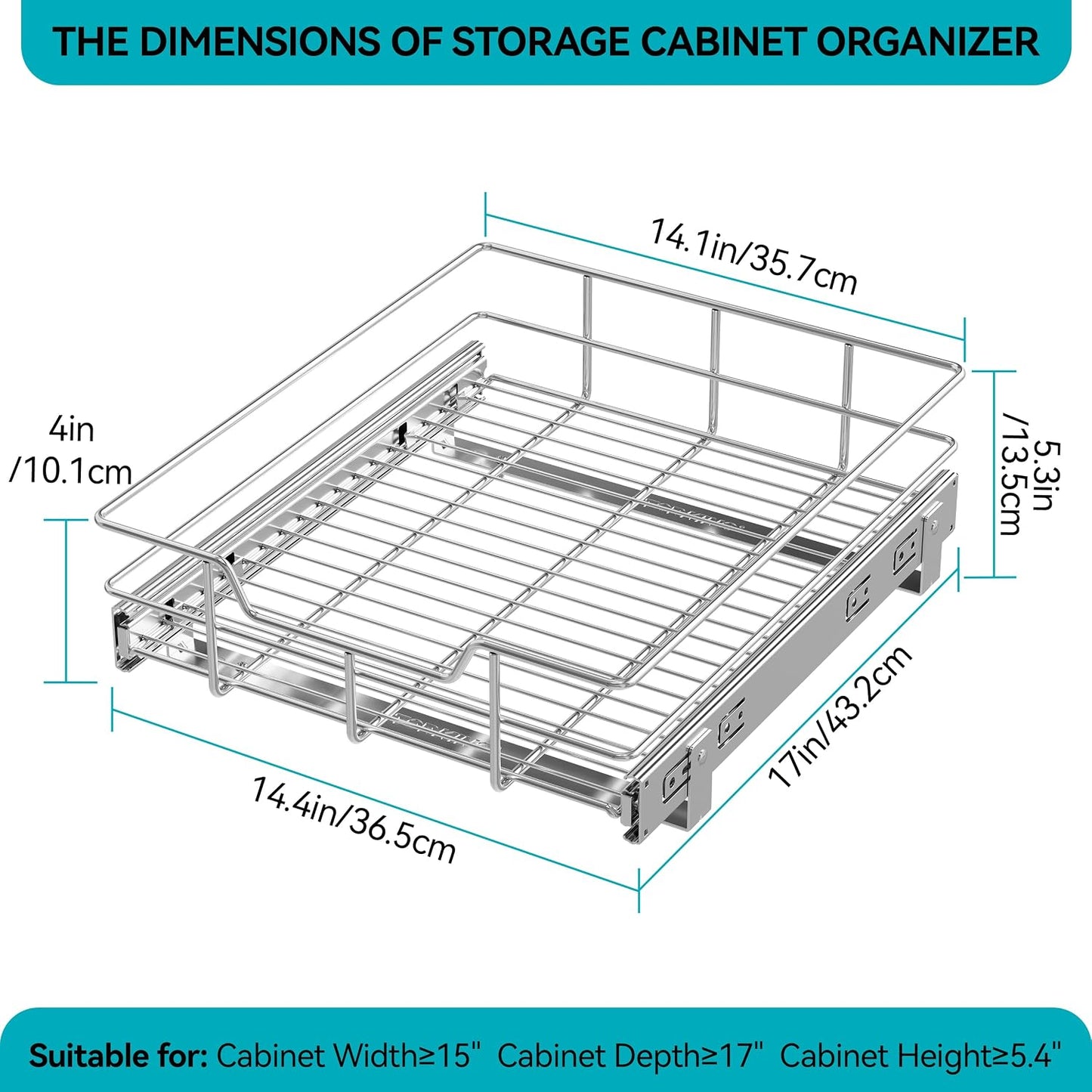 2 Tier Pull Out Cabinet Organizer 11" W X 22" D, Slide Out Drawers For Kitchen Cabinets, Pull Out Drawers For Cabinets Capacity Heavy Duty Caddy, Cabinet Pullout Shelves Chrome-Plated, Bathroom Pantry
