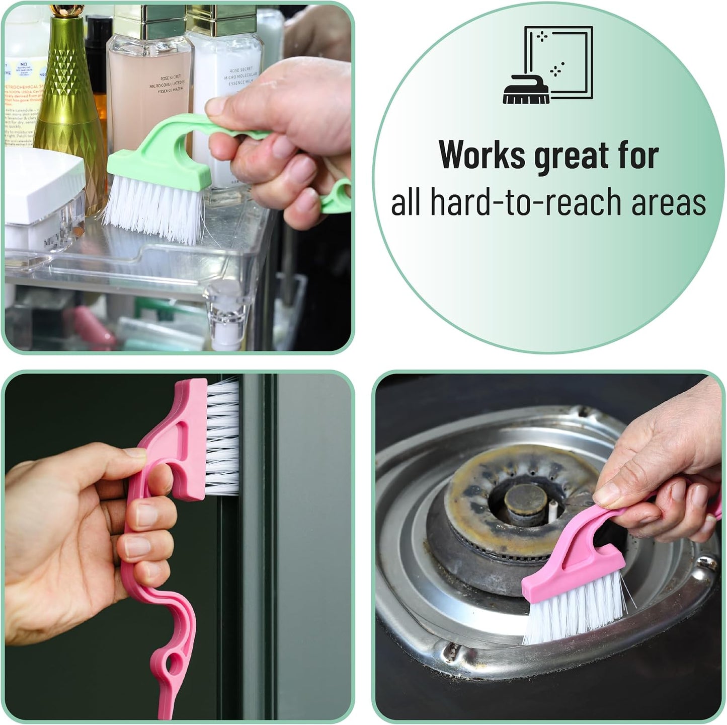Slick- Window Track Cleaning Brush, 2 Pack, Blue Ergonomic Handle | Built-in Scraper, Multipurpose Window Track Cleaning Tool for Sliding Doors, Windows, Corners, Dust, Dirt & Narrow Gaps