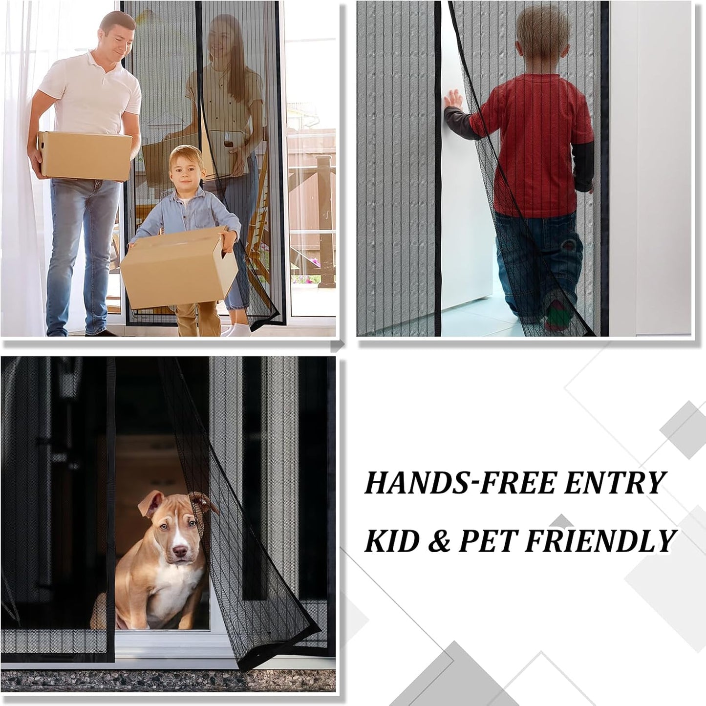 Magnetic Screen Door - Self Sealing, Heavy Duty, Hands Free Mesh Partition Keeps Bugs Out Let Breeze in- Pet and Kid Friendly - Keep Open Feature (Black, Fit Door Size 38 x 82 Inch)