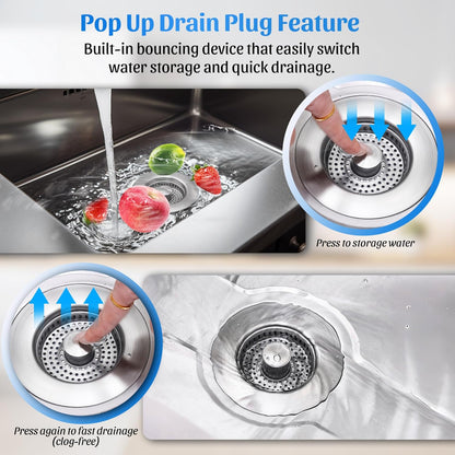 NinjaTiger Kitchen Sink Drain Strainer - 3-in-1 Stainless Steel Pop Up Sink Stopper Anti-Clogging Sink Strainer Basket Sink Drainer Filter Plug for US Standard 3-1/2'' Sink Drain | Gunmetal Gray