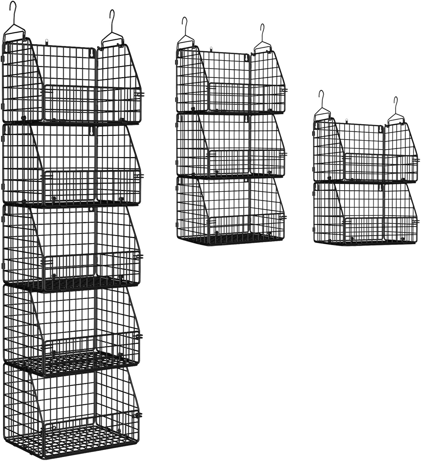 PUPPYCUTE Larger & Deeper Hanging Storage Basket, Closet Organizers and Storage, Hanging Shelves Wire Baskets for Clothing Sweaters Purse Handbags Shoes Black 3 Tier