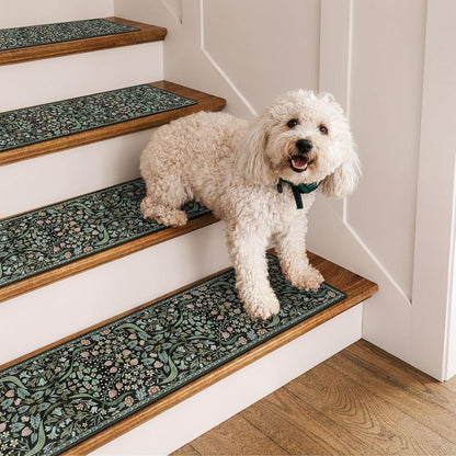 OJIA Floral Stair Treads Non-Slip Stair Runner for Wooden Steps Indoor 15PCS 30"x8" Carpet Stair Treads Stair Mats Staircase Step Treads for Kids, Elders and Dogs, Stair Covers, Black