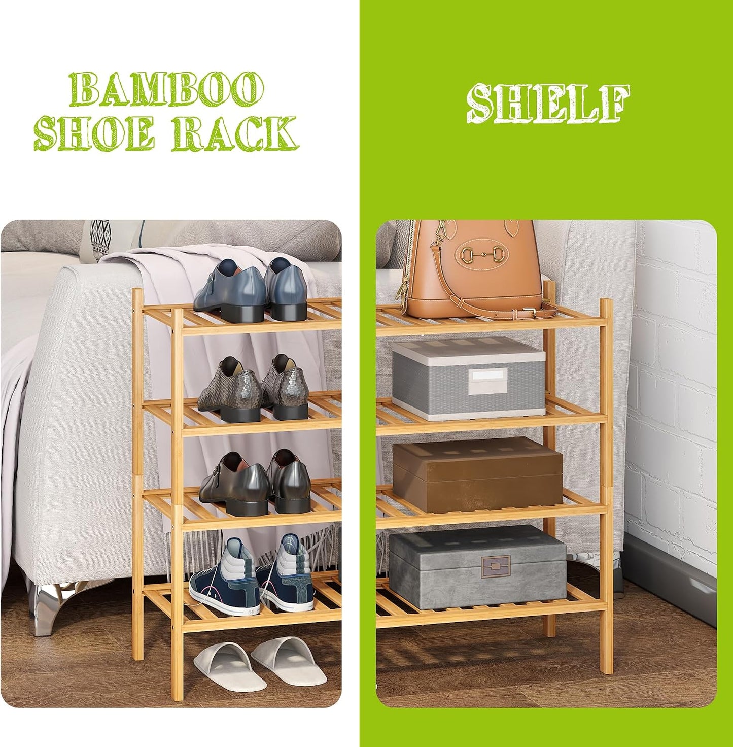 BMOSU 2-Tier Bamboo Small Shoe Rack Premium Stackable Shoe Shelf Storage Organizer for Hallway Closet Living Room Entryway Organizer (Black Bamboo)