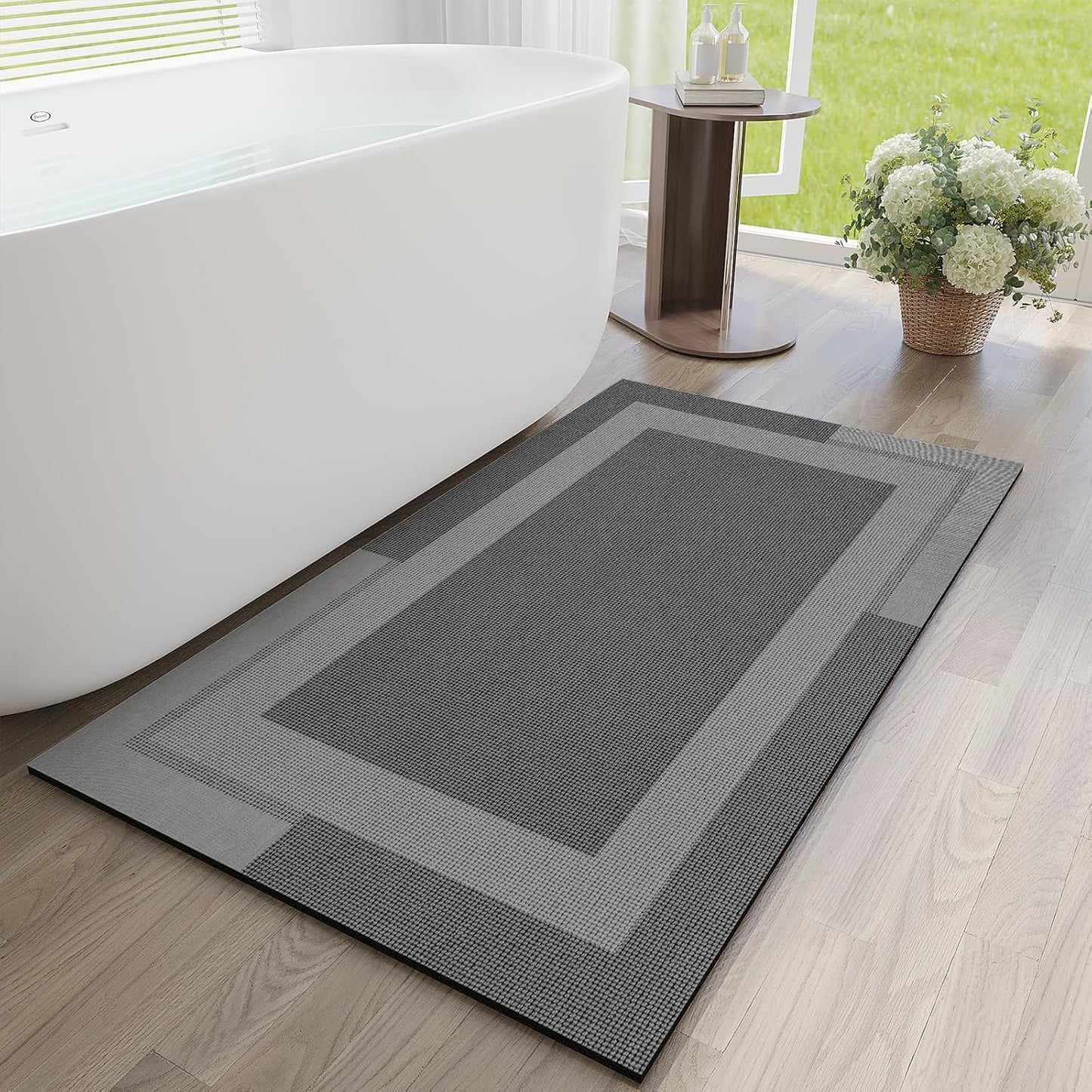 YDKGL Non Slip Bath Mat, Rubber Backing Ultra Thin Bathroom Rugs Fit Under Door Quick Dry Super Absorbent Washable Bath Rug Shower Mat for Bathroom Floor Bathtub Shower Sink, Easy Care Blue 16"x 24"