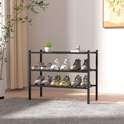 ROMGUAR CRAFT 3 Tier Bamboo Shoe Rack for Closet Free Standing Wood Shoe Shelf Storage Organizer for Entryway Small Space Stackable 27"x11"x20" (Natural)