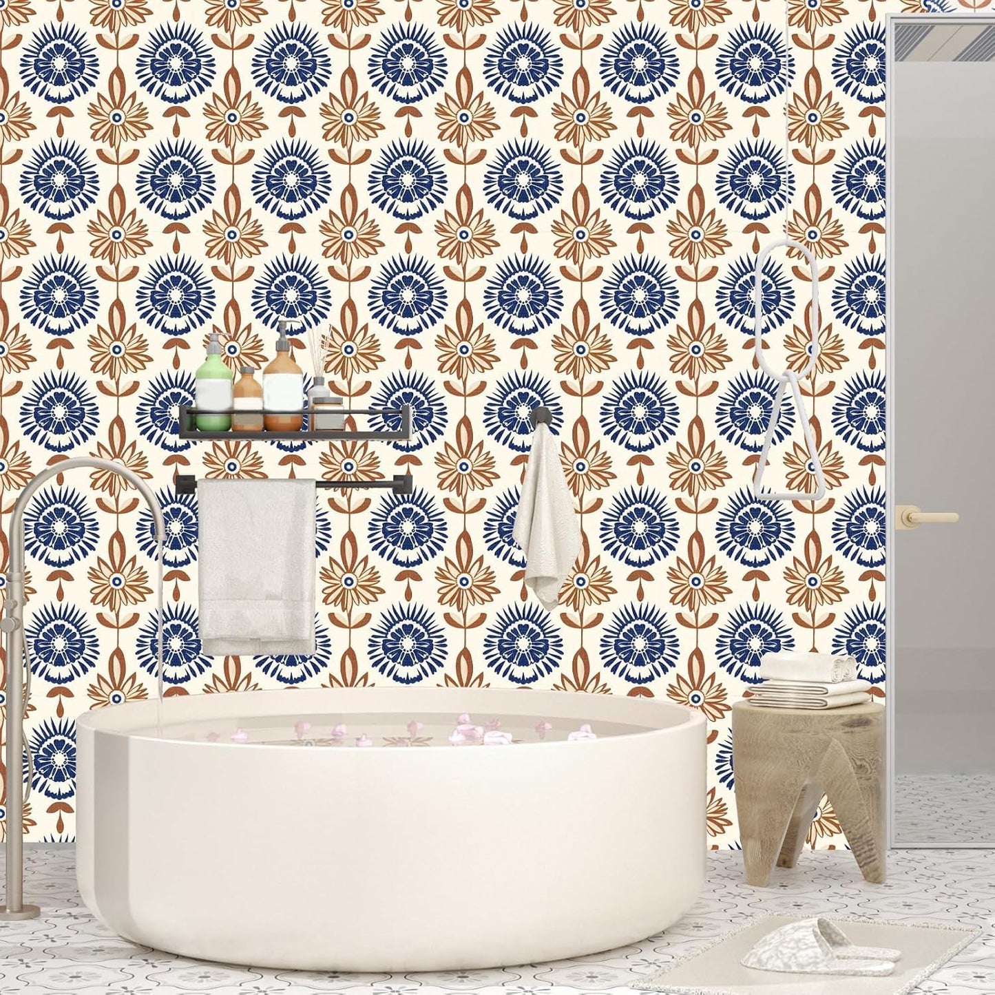 BOKEBEVE Leaves Contact Paper Floral Wallpaper Stick and Peel Boho Damask Wall Paper for Liner Drawer Cabinet Backsplash Renter Friendly Waterproof 17.5 x 118In
