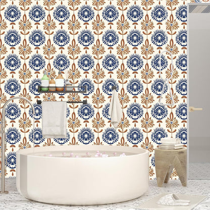 BOKEBEVE Leaves Contact Paper Floral Wallpaper Stick and Peel Boho Damask Wall Paper for Liner Drawer Cabinet Backsplash Renter Friendly Waterproof 17.5 x 118In