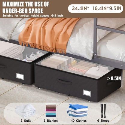 EE-RoomWorld Under Bed Storage with Wheels, No Assemble Required 5.5 inches height grey under bed storage bins,Low Profile Rolling Underbed Shoe Storage containers，dorm underbed storage drawers