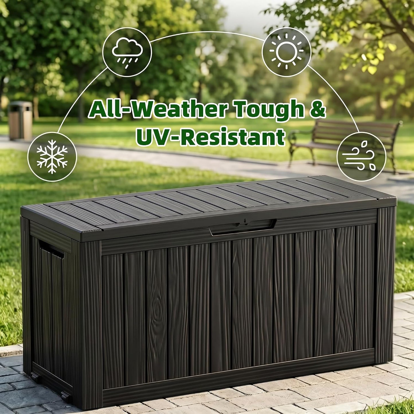 EasyUp 33 Gallon Resin Deck Box Waterproof, UV Resistant Outdoor Storage Box for Delivery, Porch, Patio and Garden, Stripe Black