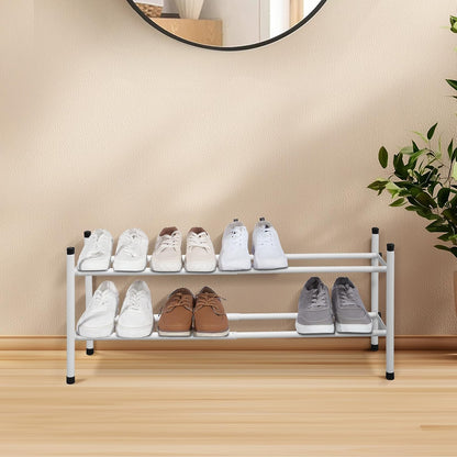 STORAGE MANIAC Expandable Shoe Rack for Closet, 8 Pairs Stackable Small Shoe Rack, Metal Adjustable Shoes Organizer for Entryway, Hallway, Garage, Front Door, Shoes Shelves, Black 2 Tier