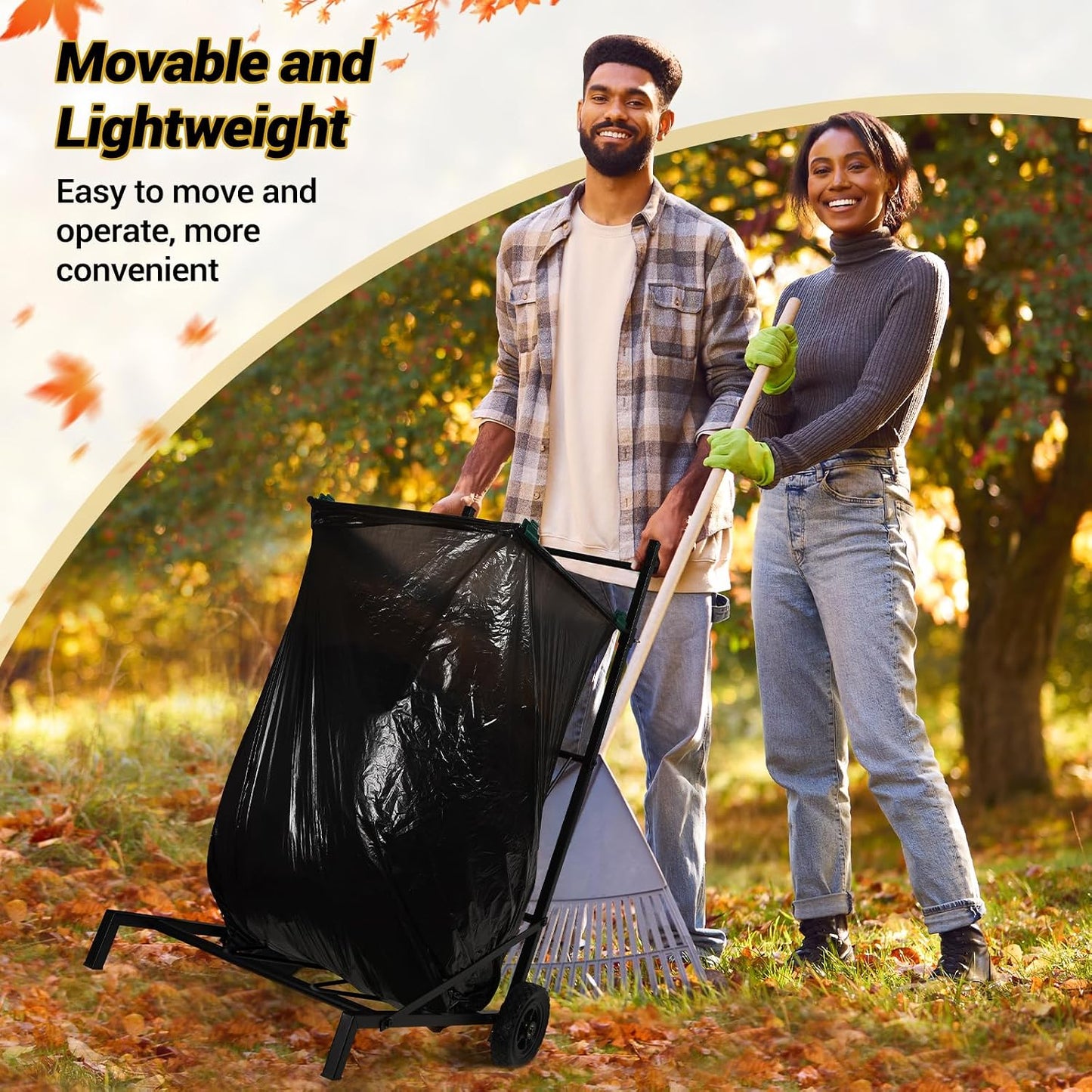 CAROD Trash Bag Holder, Adjustable Metal Leaf Bag Holder from 30-45 Gallon Capacity, Mobile Garbage Bags Cart, Outdoor Garden Leaf Bags Stand for Yard & Lawn Cleanup, Gardening, Camping, Parties