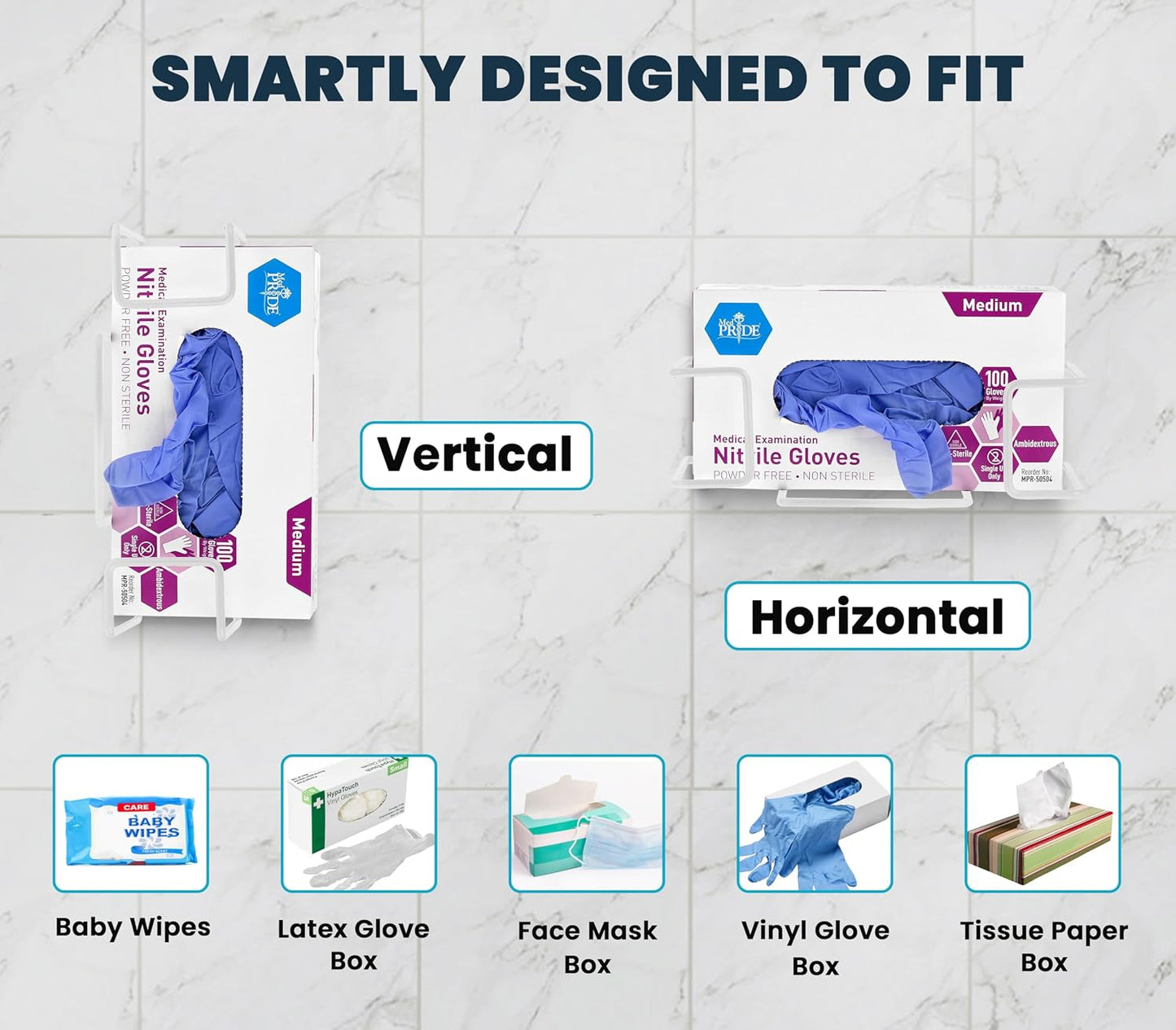 Alpine Industries Single Box Wire Wall Mount Glove Dispenser - Mounted Organizer Rack for Disposable Surgical Glovebox & Tissue Boxes - Hanging Lab & Kitchen Storage (White, 1 Box)