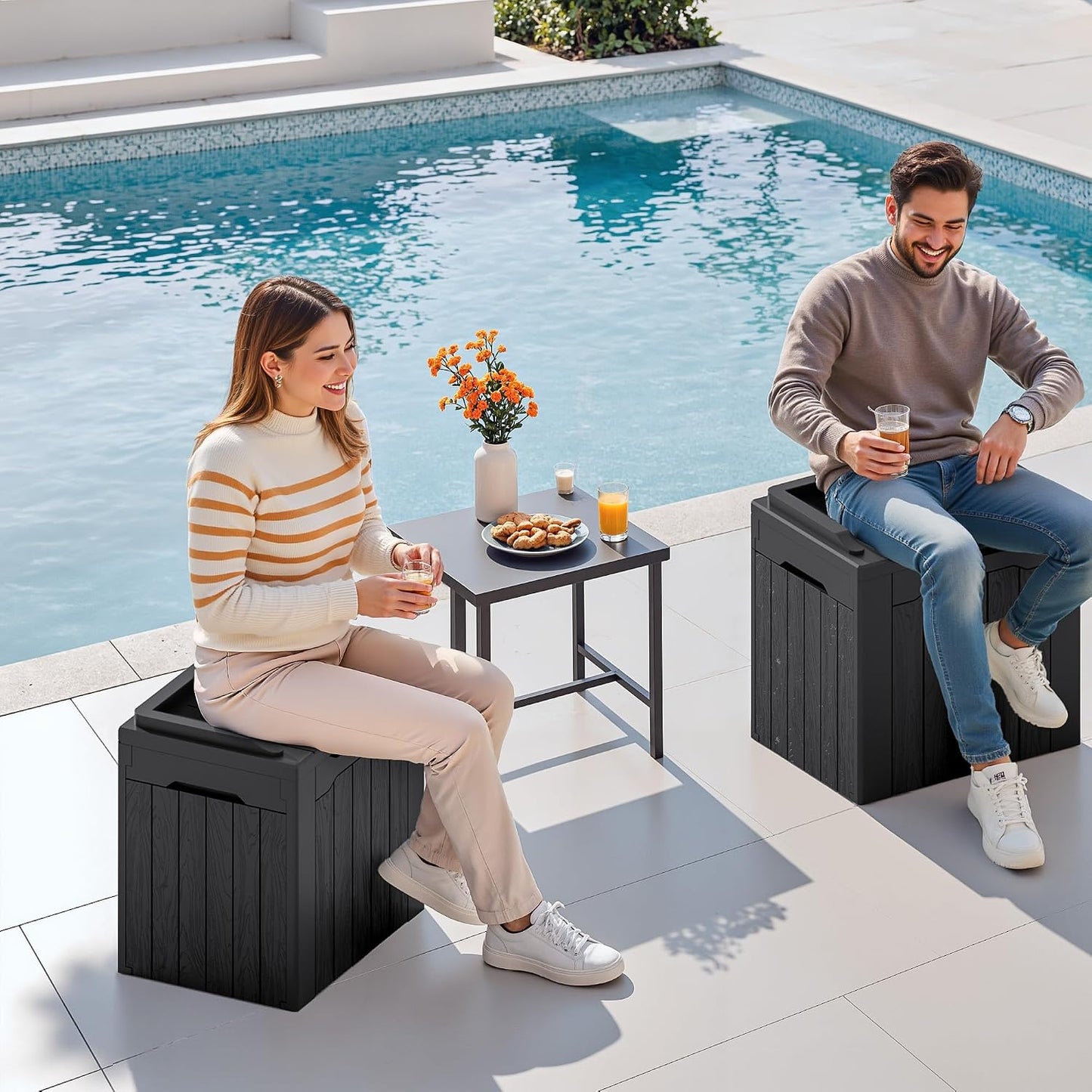 Devoko 30 Gallon Resin Deck Box Waterproof Outdoor Storage Box for Patio Furniture Pool Accessories Indoor Storage for Cushion Garden Tools (30 Gallon, Black)