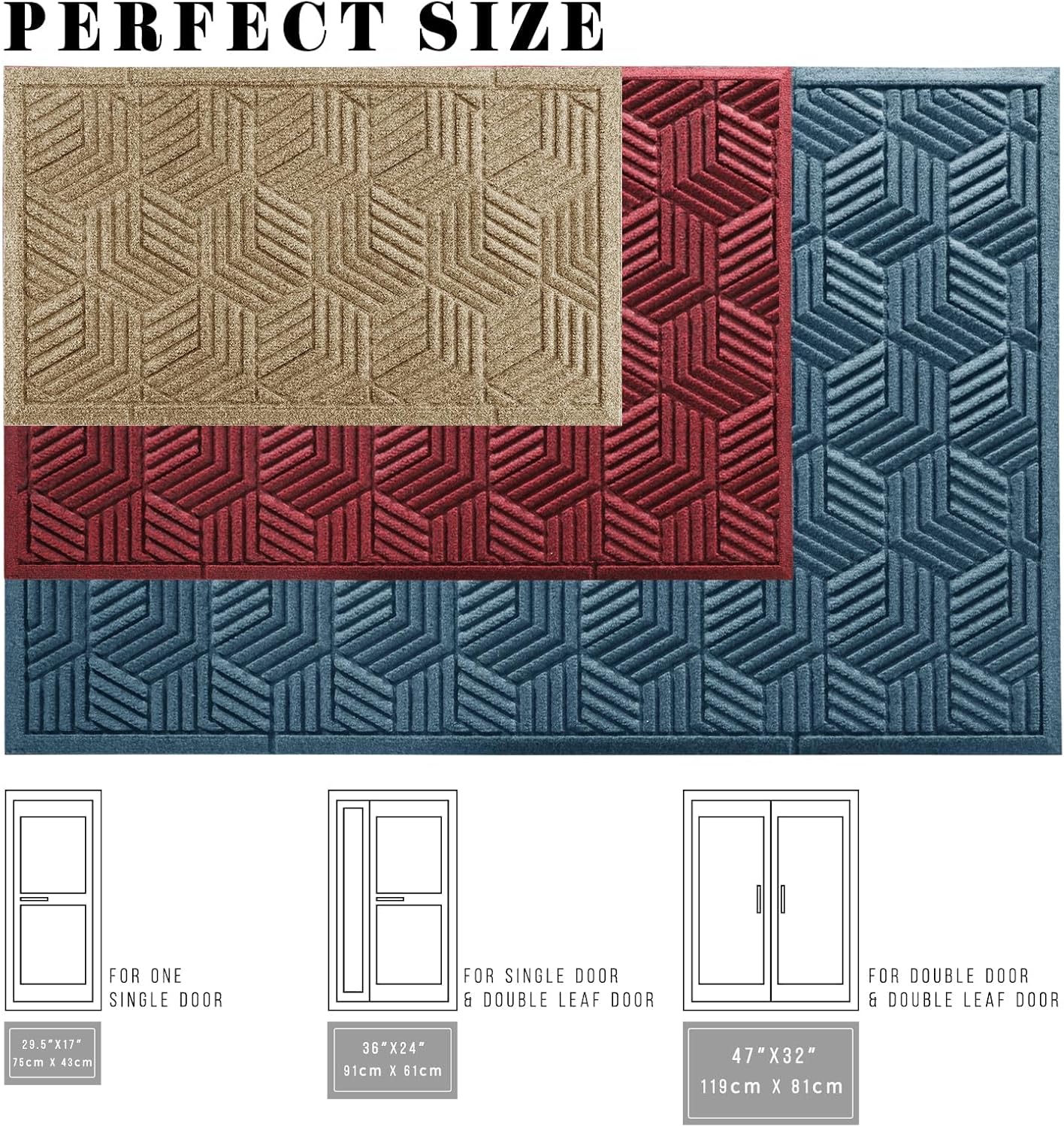 Yimobra Front Door Mat, All-Season Waterproof Outdoor Mat for Entrance with Drainage Holes, Heavy Duty Non-Slip Doormat for Garage Patio Entryway Indoor, 29.5x17, Red