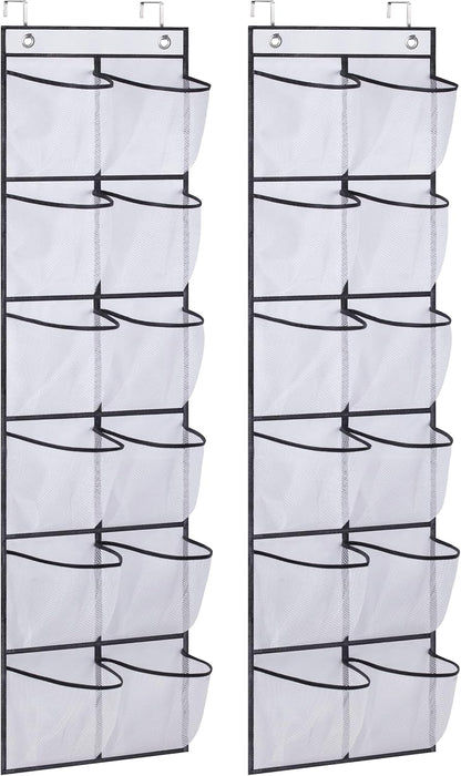 MISSLO Over The Door Shoe Organizer 12 Large Mesh Pockets Hanging Narrow Closet Door, White, 2 Pack