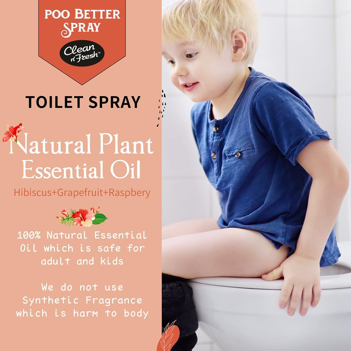 Clean-n-Fresh Toilet Spray, 6.8 Fl.oz Poo Spray | Up to 400+ Uses, 100% Natural Plant Essential Oil Citrus Scent, Bathroom Deodorizer