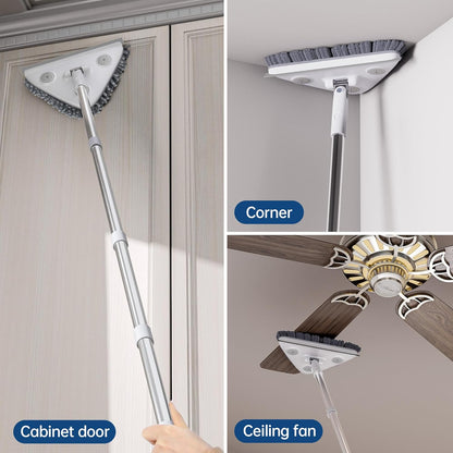 Wall Cleaner Mop with Long Handle, Wall Duster with Extension Pole, Dust Mop with 6 Reusable Pads, 3-in-1 Wall Cleaner for Wall, Ceiling, Window, Baseboard, Floors