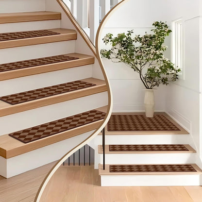 Non-Slip Carpet Stair Treads 15PCS, 8"x30" Peel and Stick Stair Runner for Wooden Steps Indoor, Washable Reusable Adhesive Backing, Pet-Friendly Safety Mats for Kids, Elders, Dogs