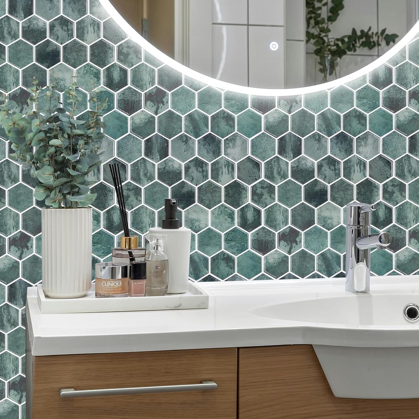 10-Sheet Hexagon Peel and Stick Backsplash for Kitchen, New Upgrade Premium Extra Thicker Design 3D Self Adhesive Wall Tiles, Large Stick on Tiles for Kitchen and Bathroom (12" x 12")