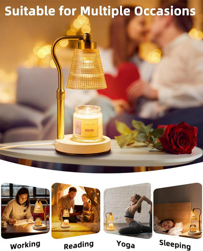 Candle Warmer Lamp for Jar Candles, Height Adjustable & Dimmable with 2/4/8H Timer, 2*50W Halogen Wax Melter Warmer for Home Office Décor, Flameless & Smokeless, Gift for Women Mom, Black-Clear/1 Pack