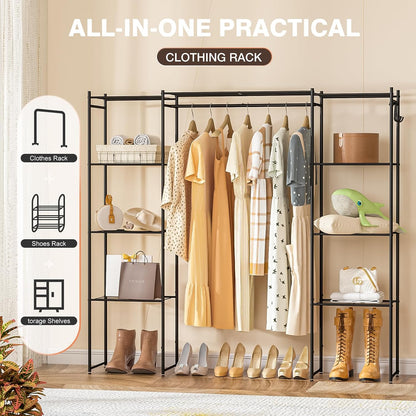 Neprock Wardrobe Closet, Portable Clothing Rack for Hanging Clothes, Free Standing Closet Organizers and Storage System with 4 Tiers Shelves for Cloakroom Bedroom,Black