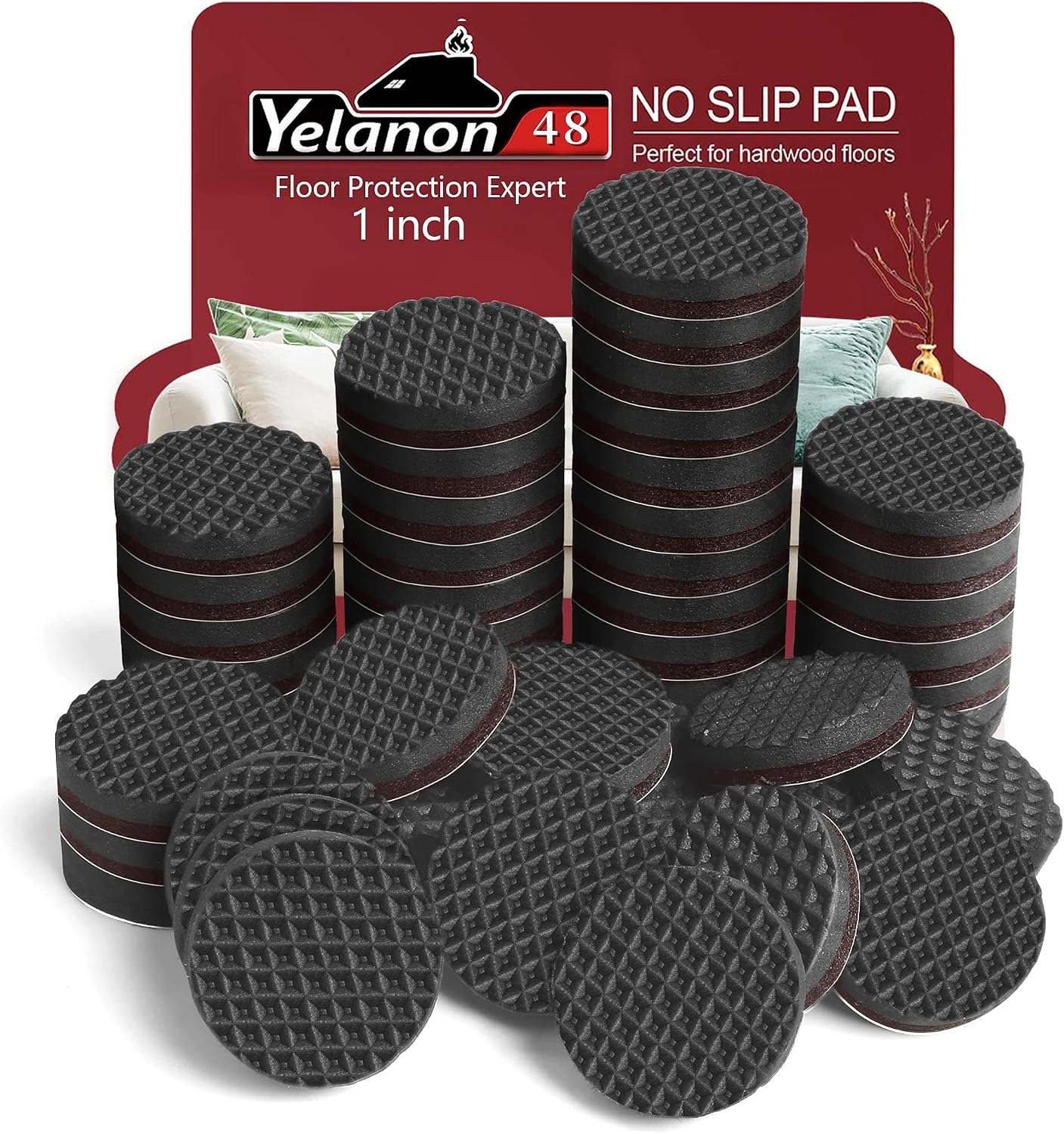 Yelanon Non Slip Furniture Pads -12pcs 4" Furniture Grippers Hardwood Floors, Non Skid for Furniture Legs,Self Adhesive Rubber Feet, Anti Slide Furniture Floors Protectors for Keep Couch Stoppers