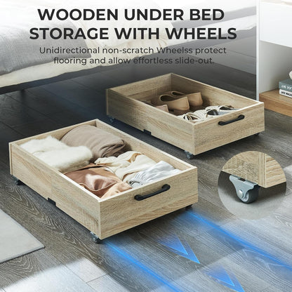 TIOPGHAD 2-Pack Under Bed Storage Drawers Organizer with Wheels, Brown | 58L total capacity, 80 lb per Drawer, Fits 6 in Bed Clearance, Rolling Drawers for Shoes, Clothes, Linens, Toys