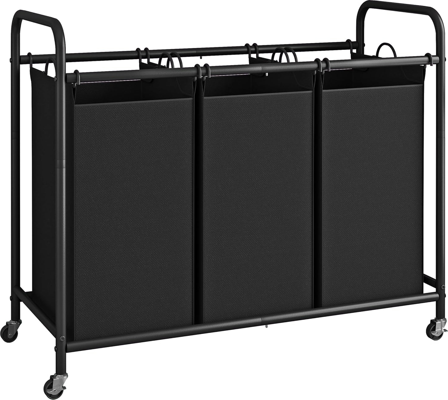 LINZINAR 3-Bag Laundry Hamper, Black Laundry Basket, 35.6 Gal(135 L) Laundry Sorter Cart Laundry Room Organization with Heavy Duty Rolling Lockable Wheels and Removable Bags