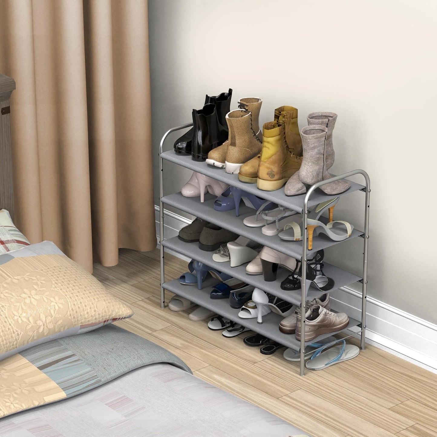Simple Houseware 3-Tier Shoe Rack Storage Organizer, Grey – Space-Saving Shoe Shelf, Holds 9–16 Pairs, Sturdy Metal Frame, Easy Assembly – Closet, Entryway, Bedroom Shoe Storage Solution